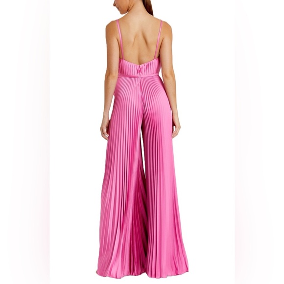 IEENA for Mac Duggal Pink Pleated Plunge Neck Wide Leg Jumpsuit - Picture 2 of 7